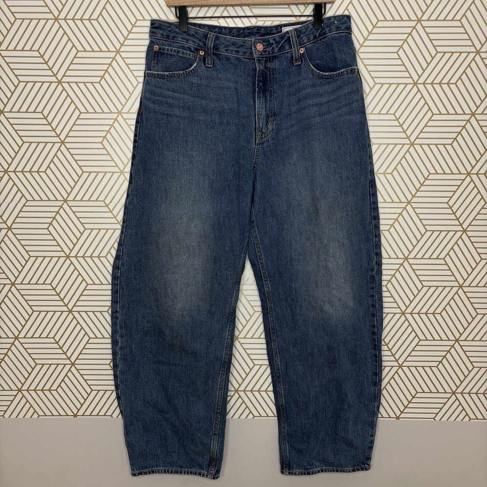 Gap Barrel Jeans Womens Curvy 32 14 S Blue High Rise Relaxed Tapered Medium Wash